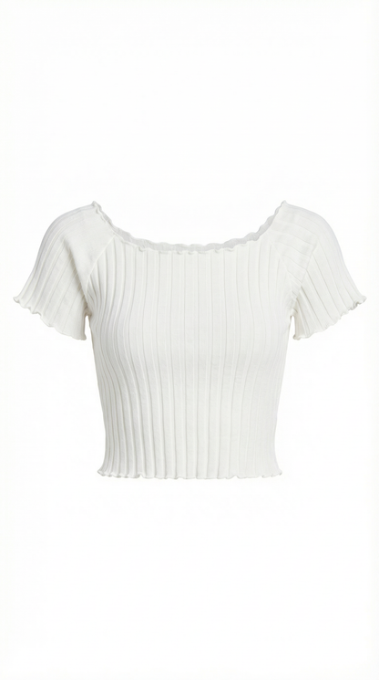 Top Crop Donna a Righe con Scollo Quadrato