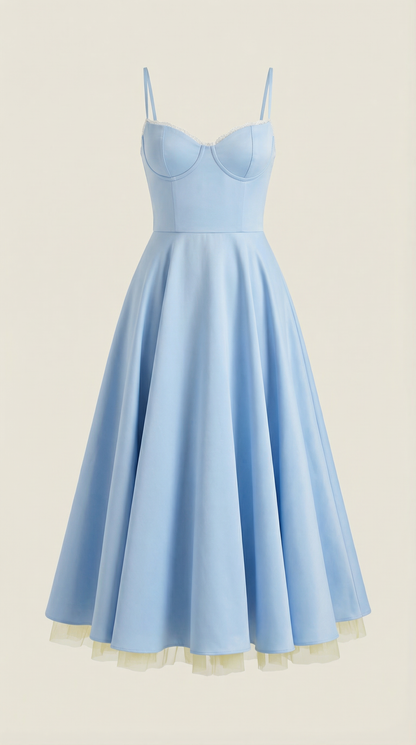 Abito Midi Donna in Tulle con Scollo a Cuore