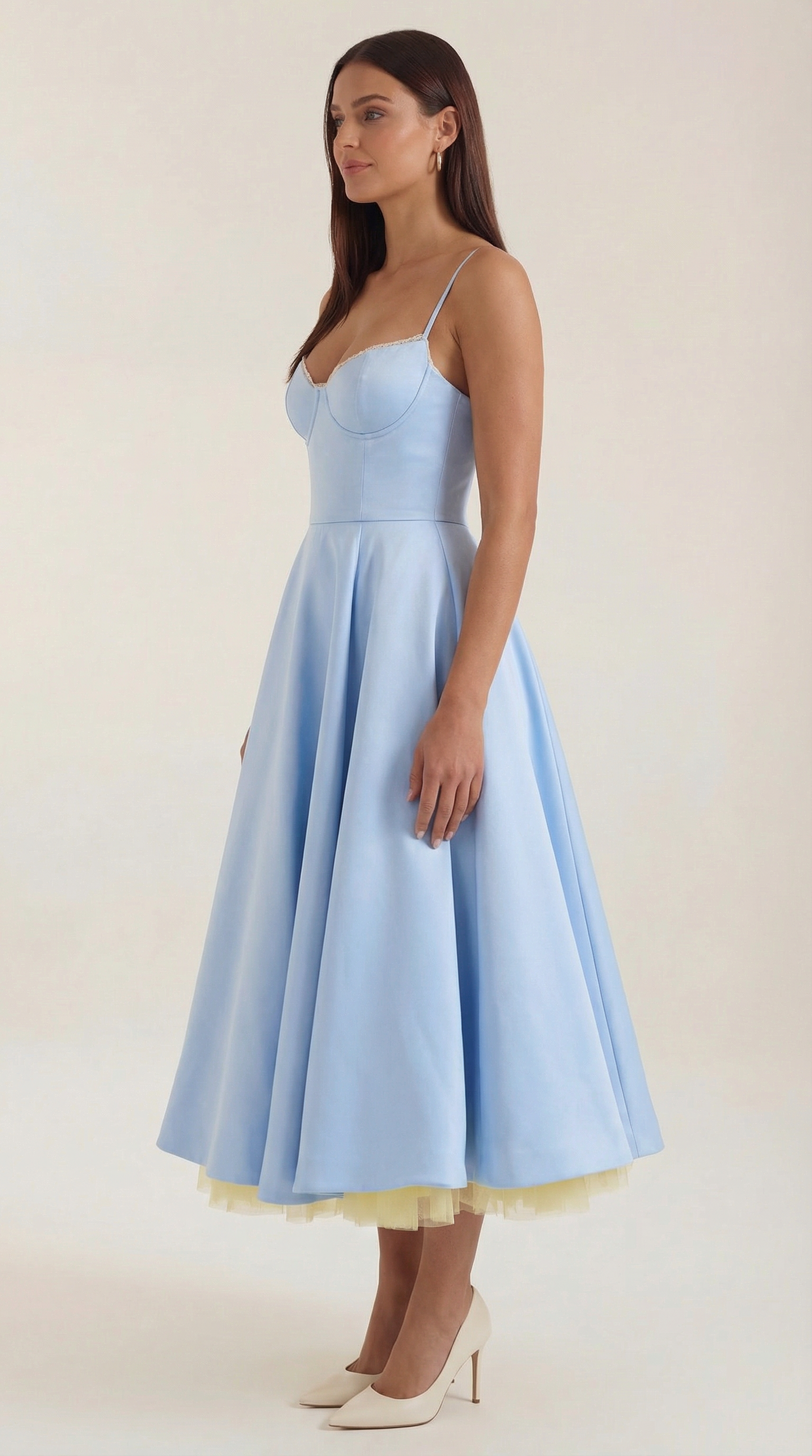 Abito Midi Donna in Tulle con Scollo a Cuore