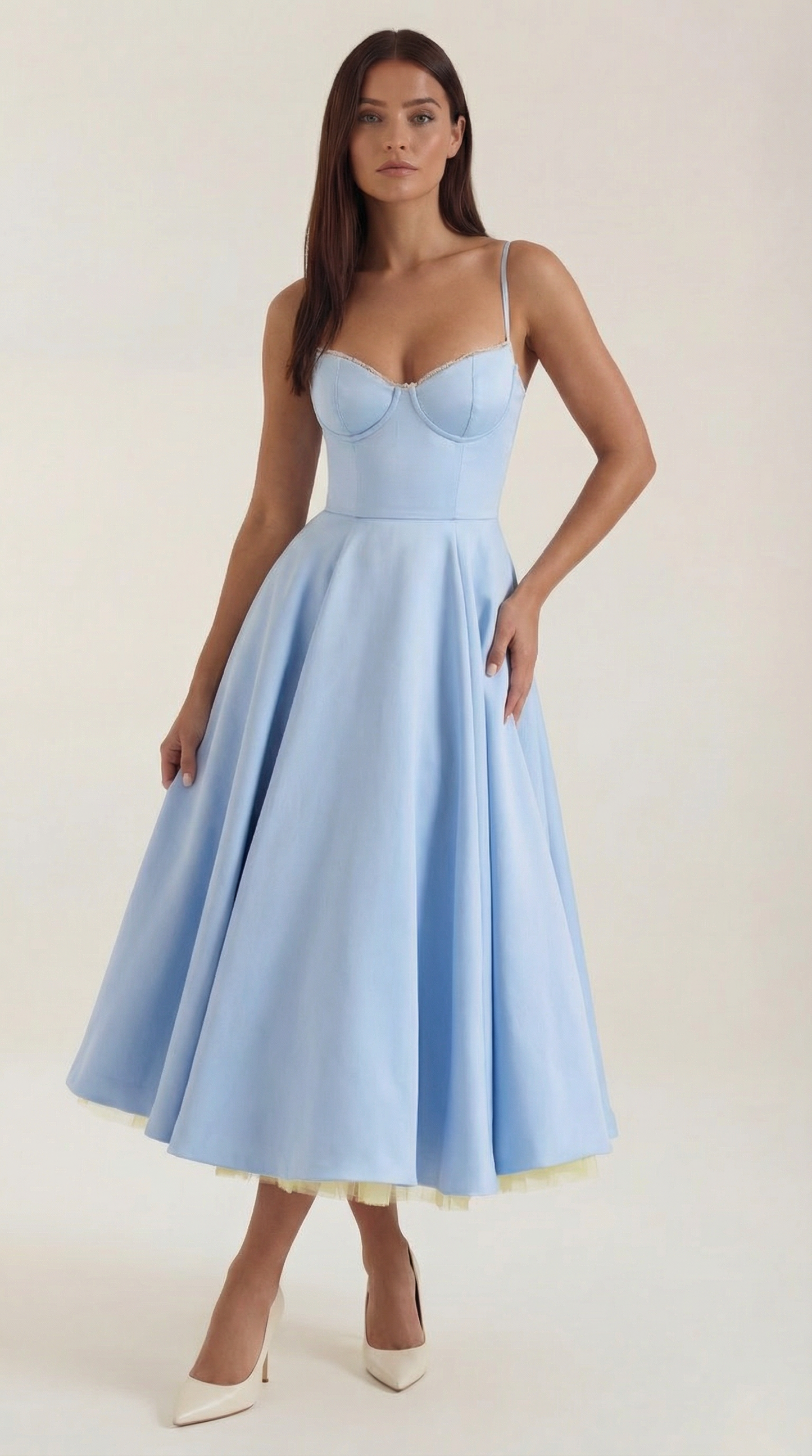 Abito Midi Donna in Tulle con Scollo a Cuore