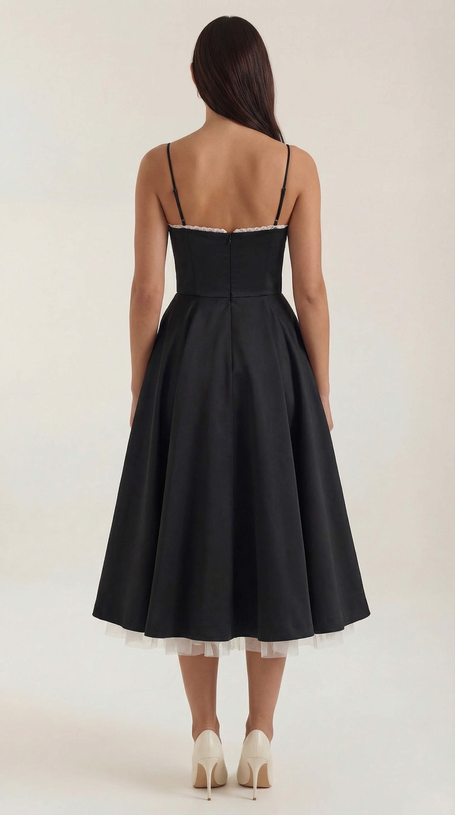 Abito Midi Donna in Tulle con Scollo a Cuore
