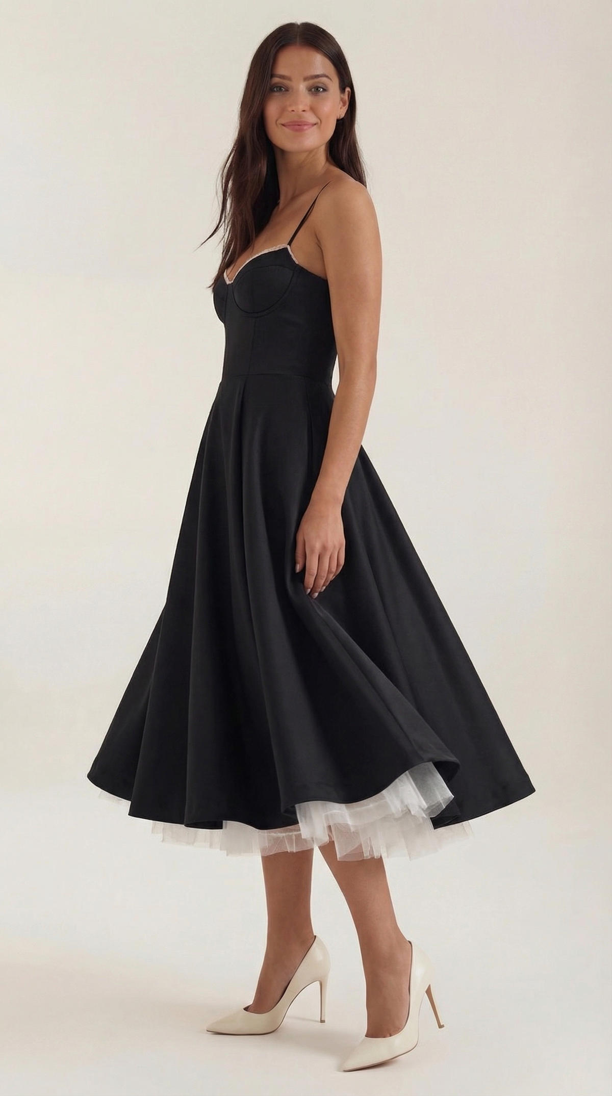 Abito Midi Donna in Tulle con Scollo a Cuore