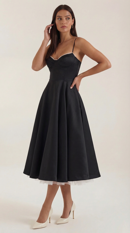 Abito Midi Donna in Tulle con Scollo a Cuore
