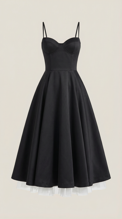 Abito Midi Donna in Tulle con Scollo a Cuore