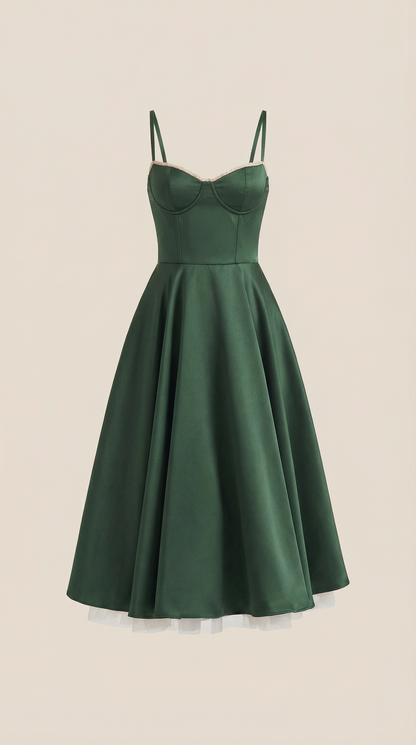 Abito Midi Donna in Tulle con Scollo a Cuore