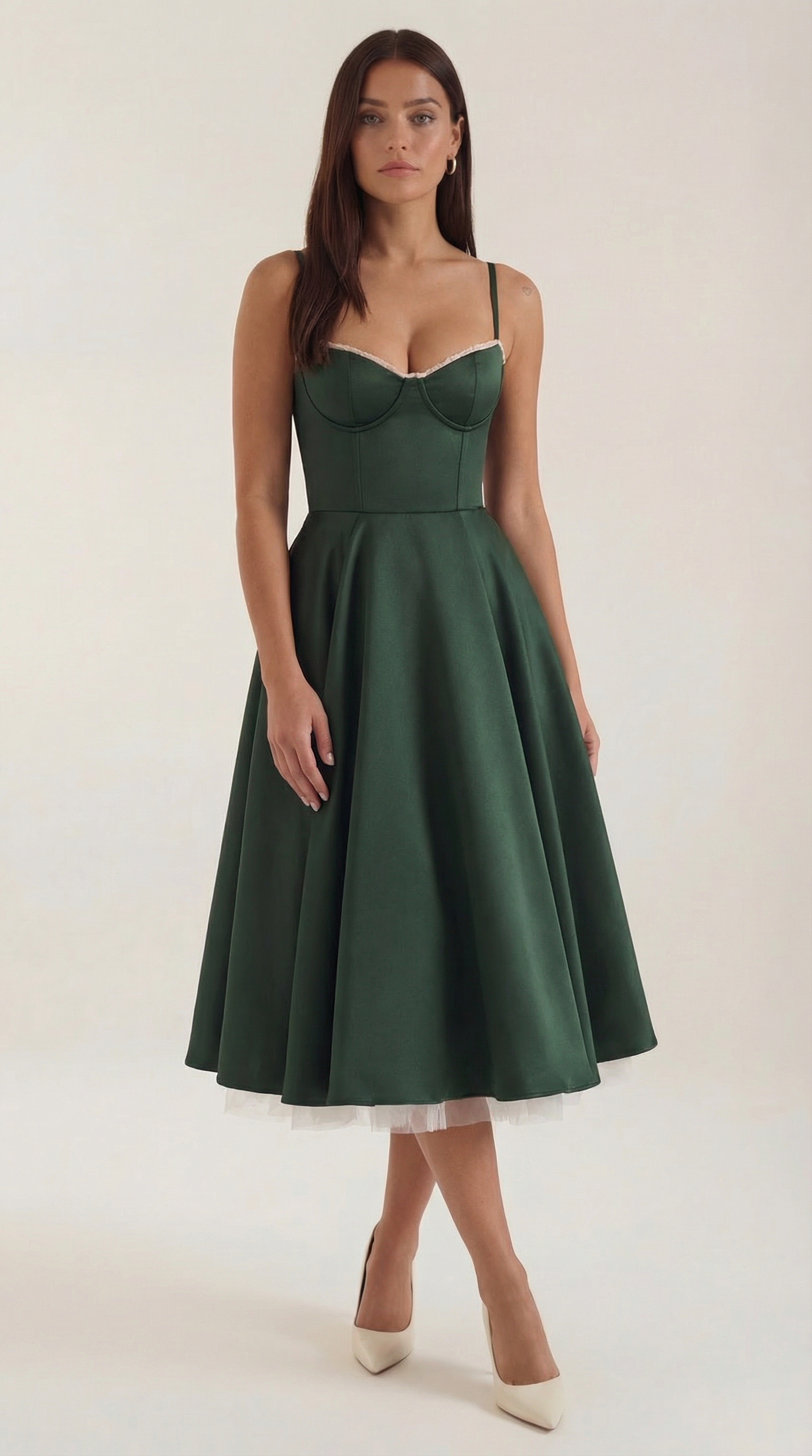 Abito Midi Donna in Tulle con Scollo a Cuore