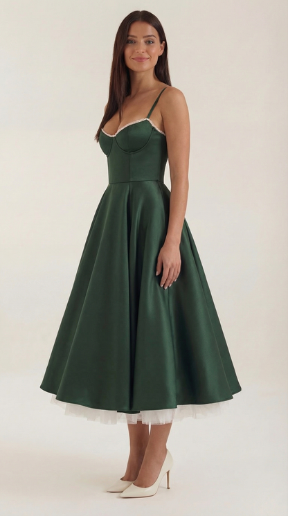 Abito Midi Donna in Tulle con Scollo a Cuore
