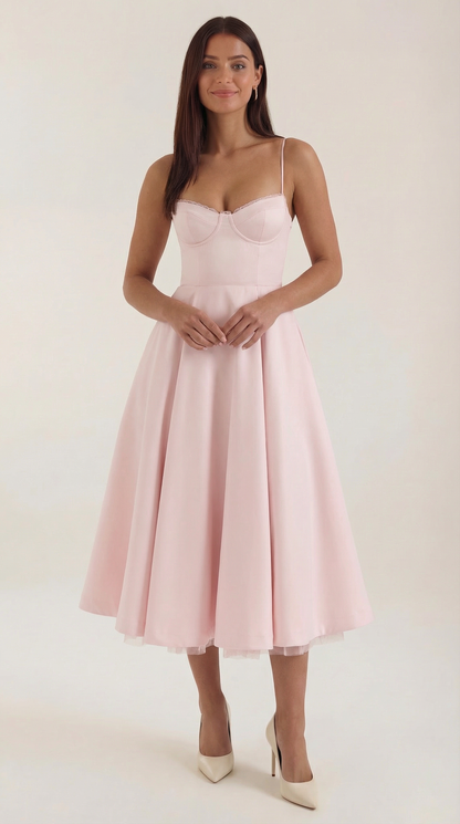 Abito Midi Donna in Tulle con Scollo a Cuore