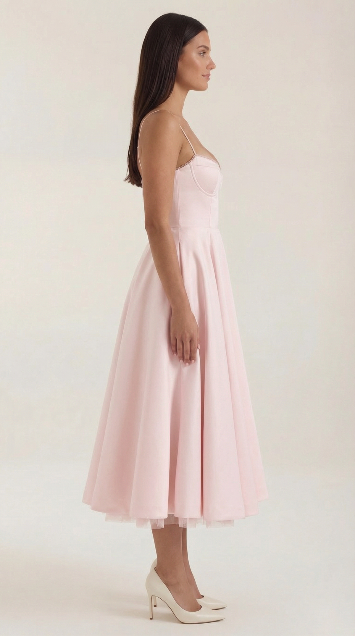 Abito Midi Donna in Tulle con Scollo a Cuore