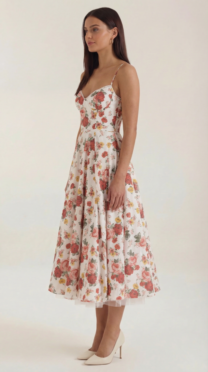 Abito Midi Donna in Tulle con Scollo a Cuore