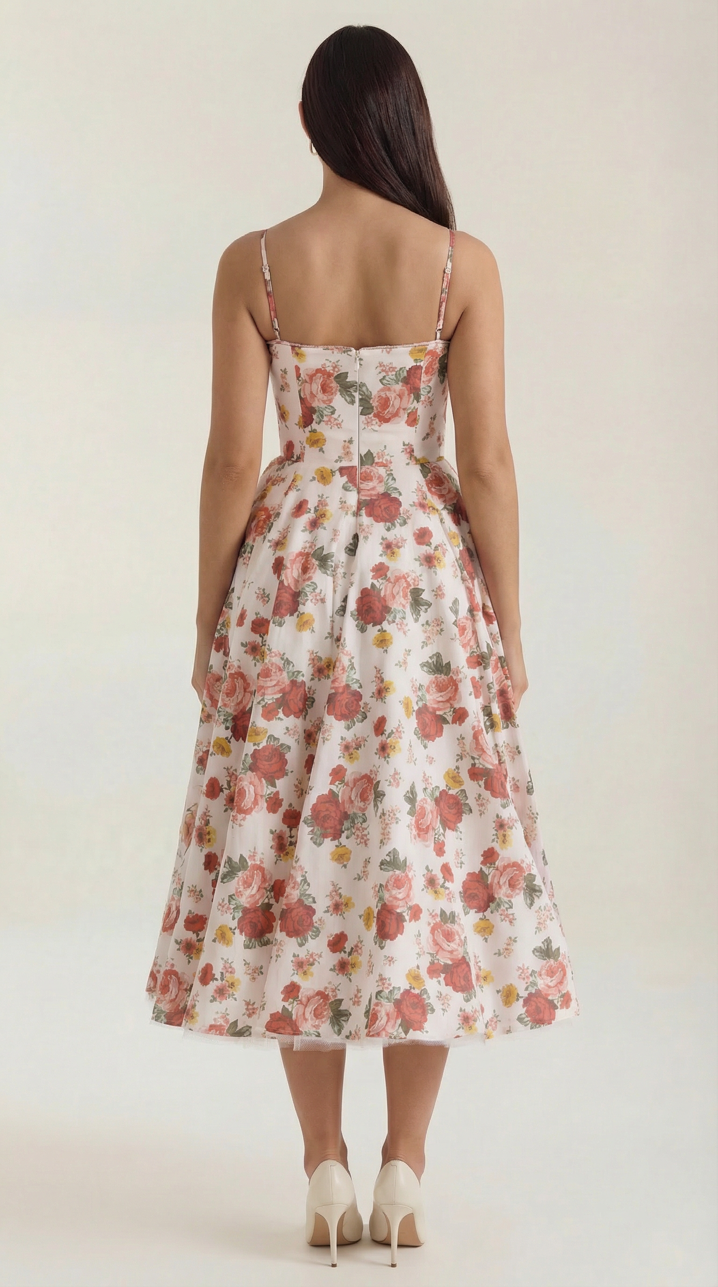 Abito Midi Donna in Tulle con Scollo a Cuore