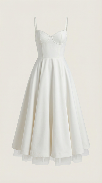 Abito Midi Donna in Tulle con Scollo a Cuore