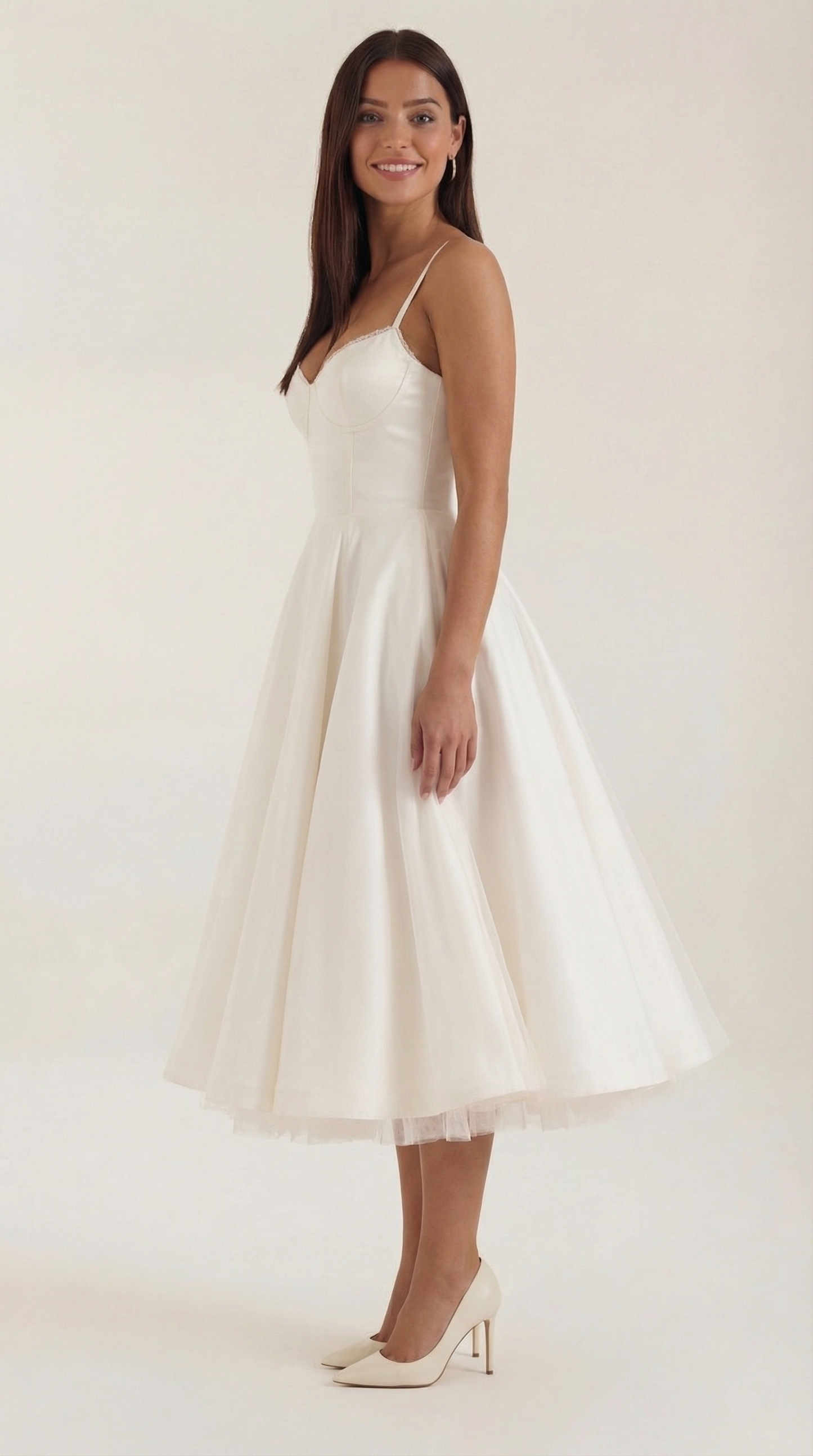 Abito Midi Donna in Tulle con Scollo a Cuore