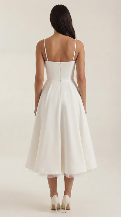 Abito Midi Donna in Tulle con Scollo a Cuore