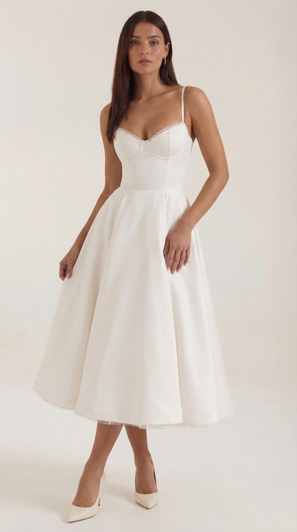 Abito Midi Donna in Tulle con Scollo a Cuore
