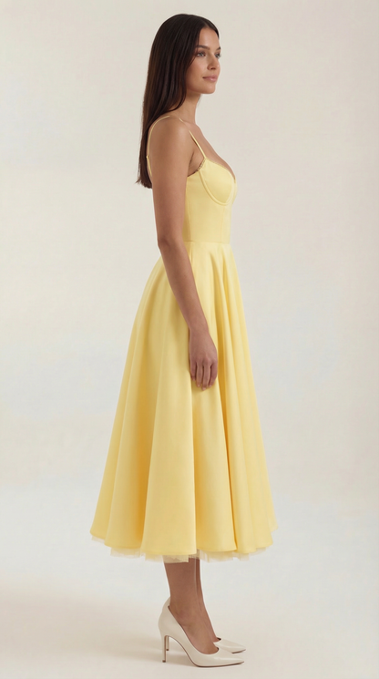 Abito Midi Donna in Tulle con Scollo a Cuore