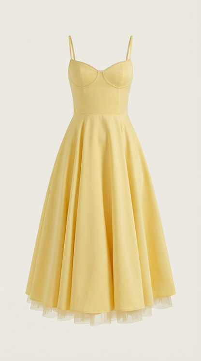 Abito Midi Donna in Tulle con Scollo a Cuore