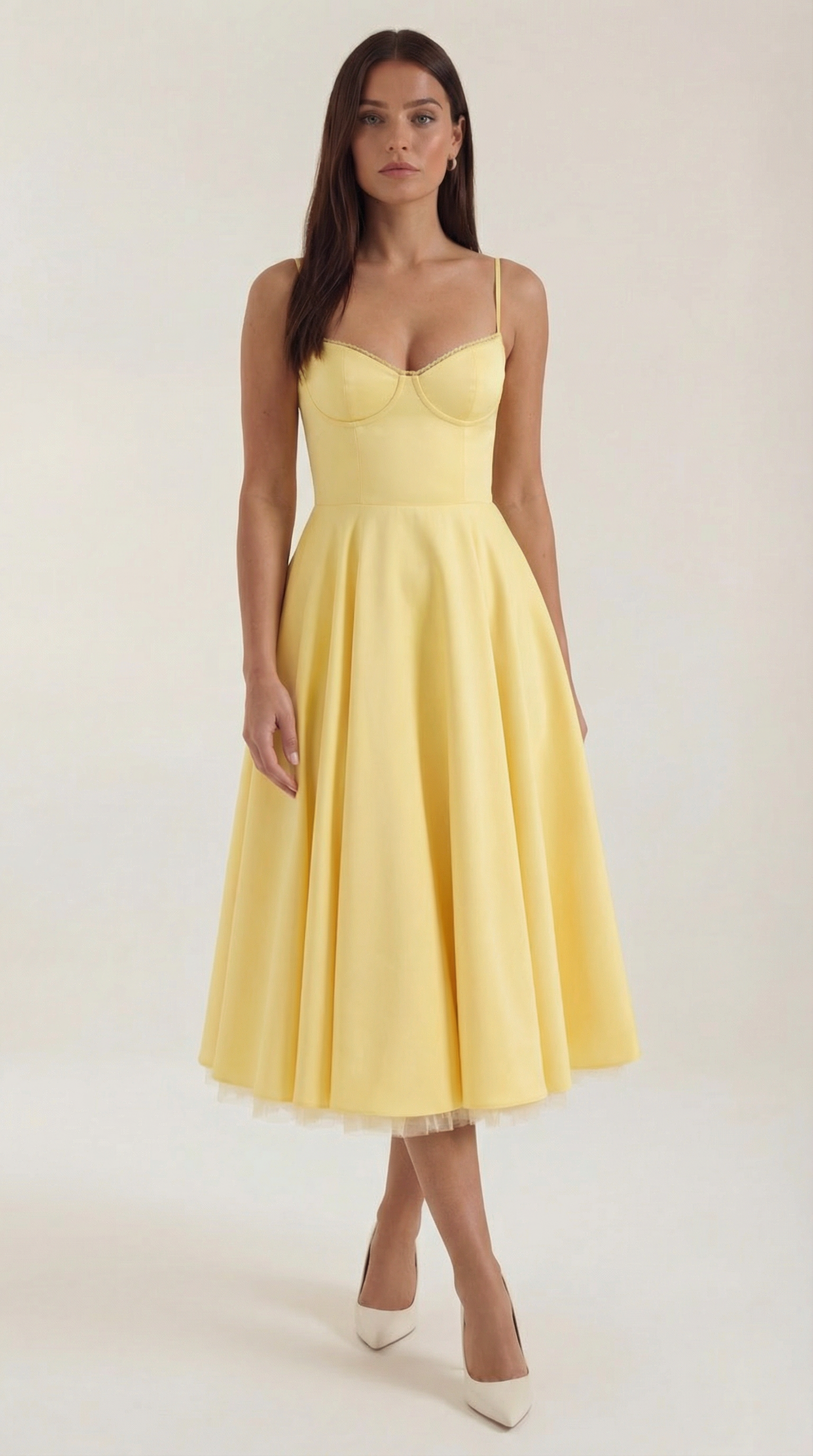 Abito Midi Donna in Tulle con Scollo a Cuore