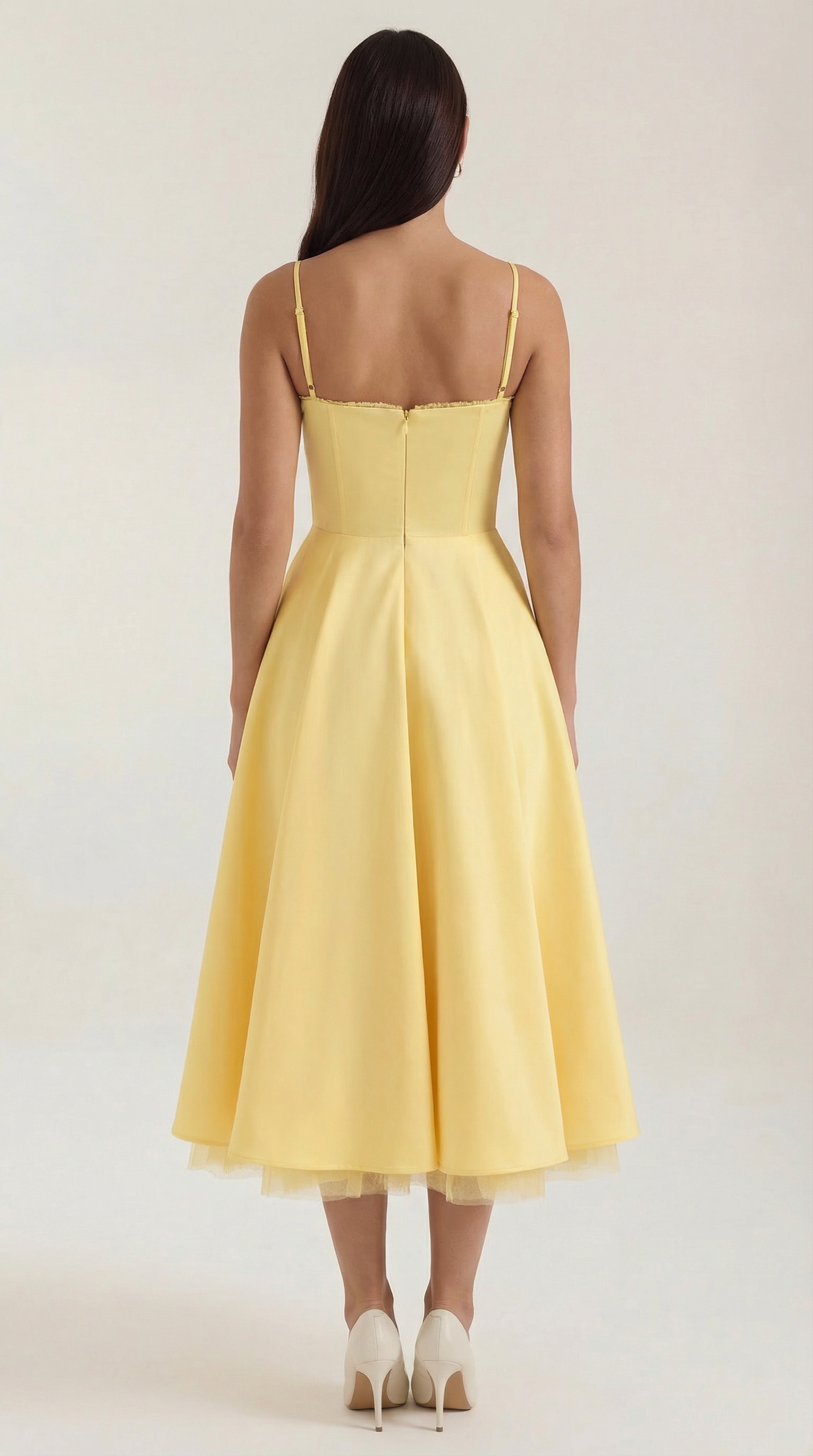 Abito Midi Donna in Tulle con Scollo a Cuore