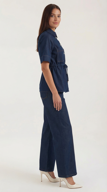 Top Donna in Denim con Colletto