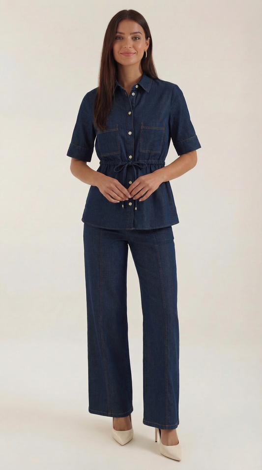 Pantaloni Donna in Denim a Vita Regolabile