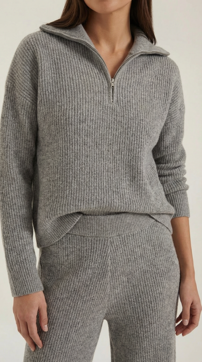 Completo Donna in Maglia a Coste con Colletto