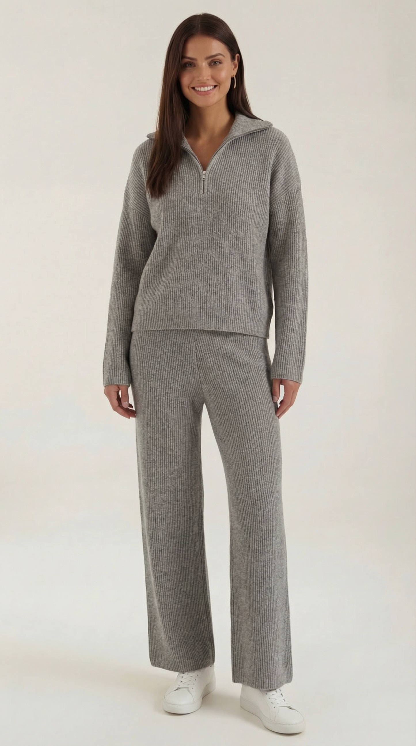 Completo Donna in Maglia a Coste con Colletto