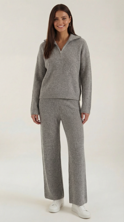 Completo Donna in Maglia a Coste con Colletto