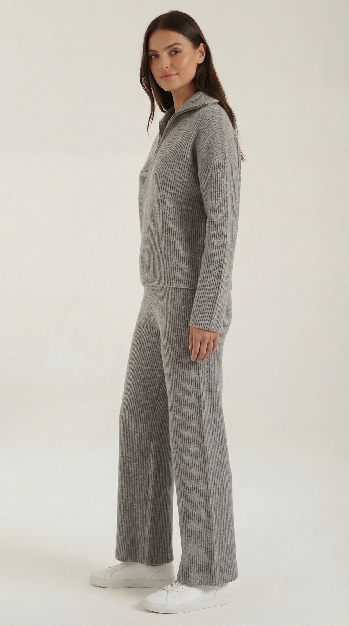 Completo Donna in Maglia a Coste con Colletto
