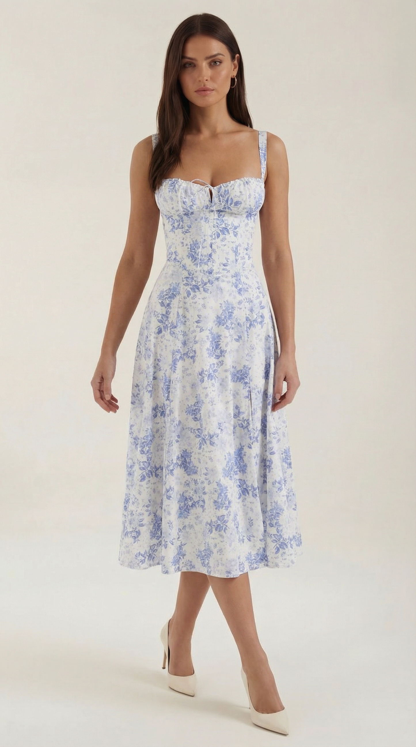 Abito Midi Donna Floreale con Lacci