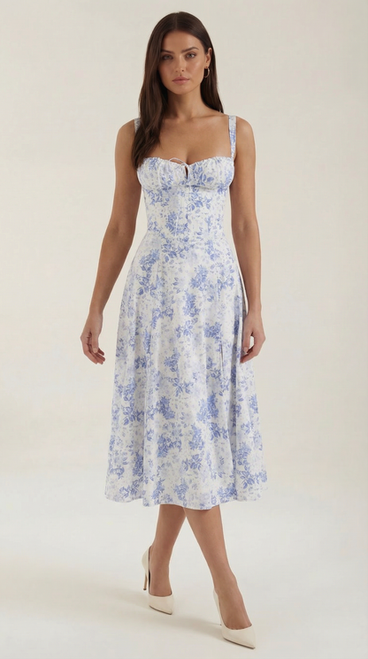 Abito Midi Donna Floreale con Lacci
