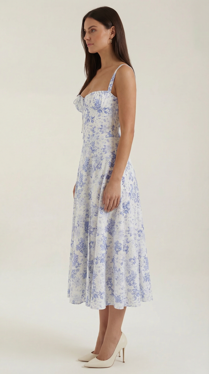 Abito Midi Donna Floreale con Lacci