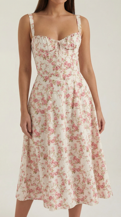 Abito Midi Donna Floreale con Lacci