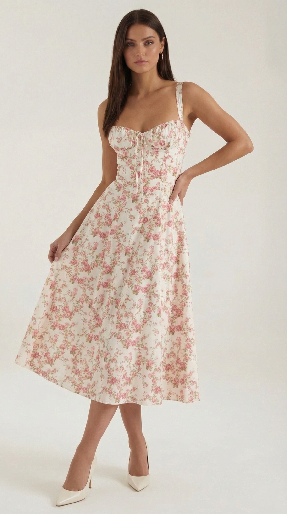 Abito Midi Donna Floreale con Lacci