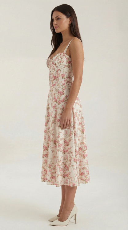 Abito Midi Donna Floreale con Lacci