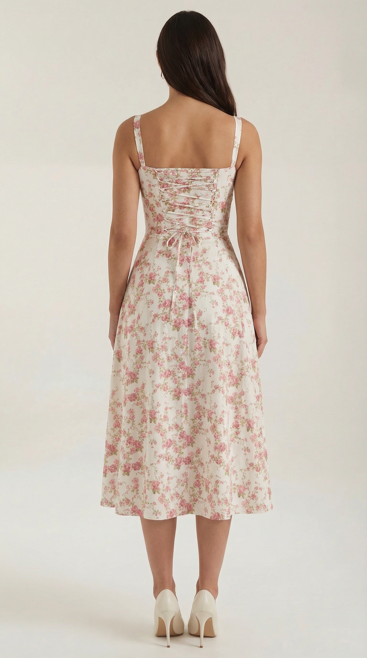 Abito Midi Donna Floreale con Lacci
