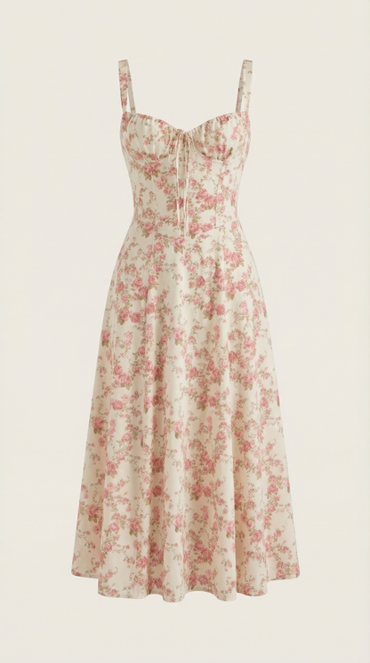 Abito Midi Donna Floreale con Lacci