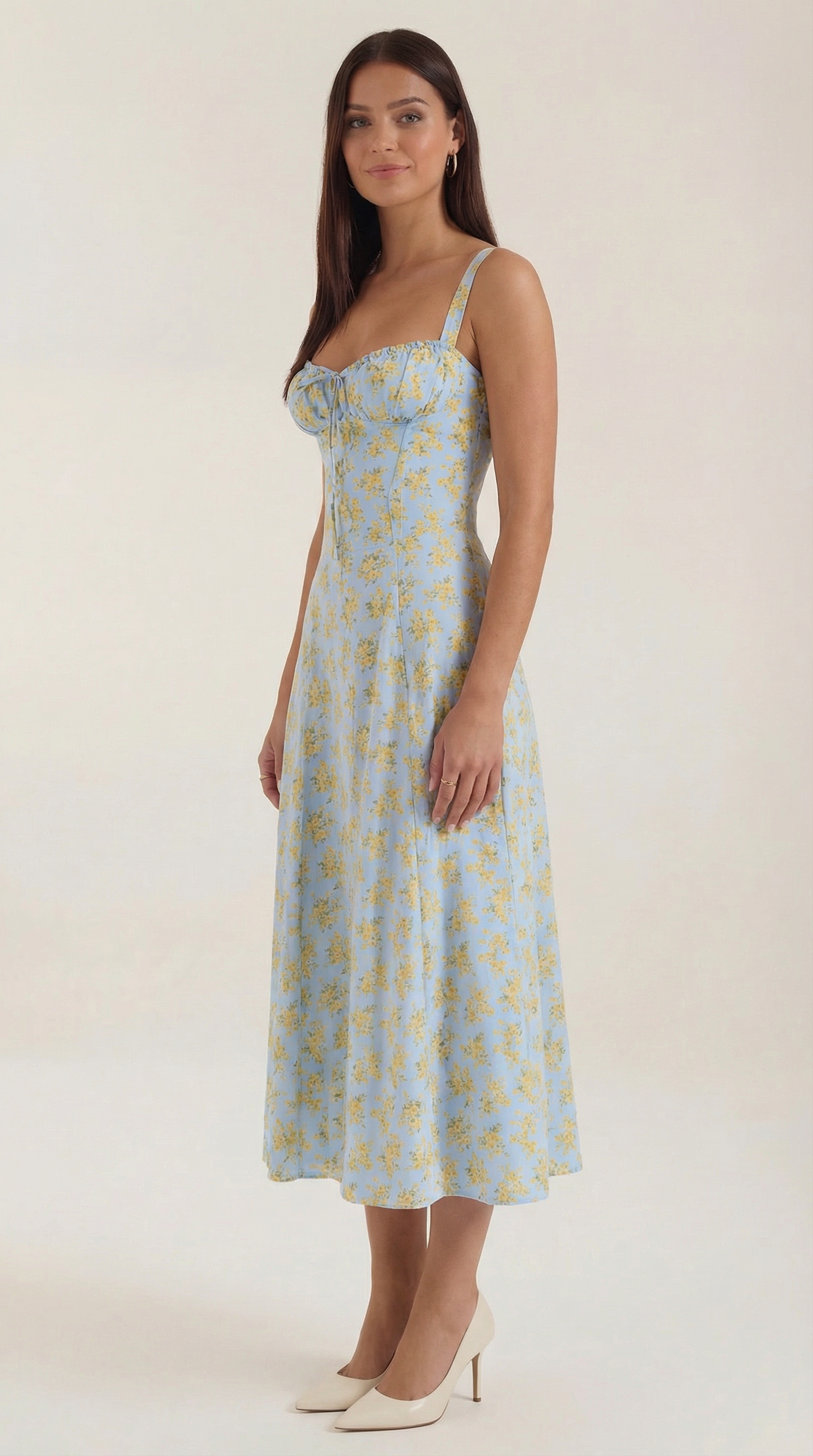 Abito Midi Donna Estivo con Scollo a Cuore