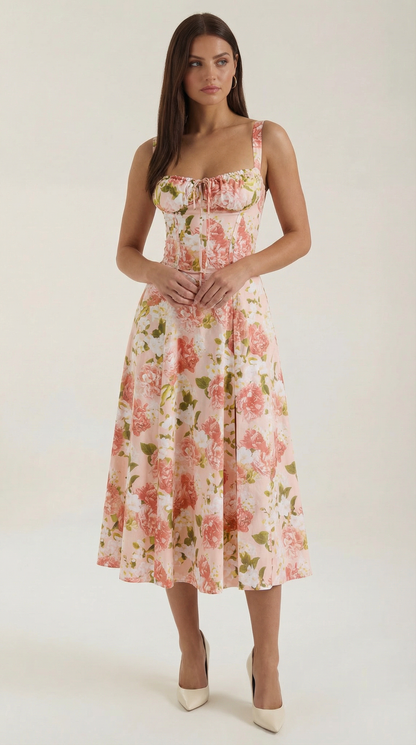 Abito Midi Donna Estivo con Scollo a Cuore