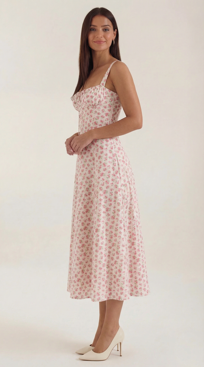 Abito Midi Donna Estivo con Scollo a Cuore