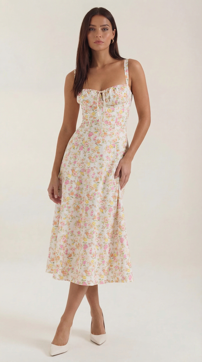Abito Midi Donna Estivo con Scollo a Cuore
