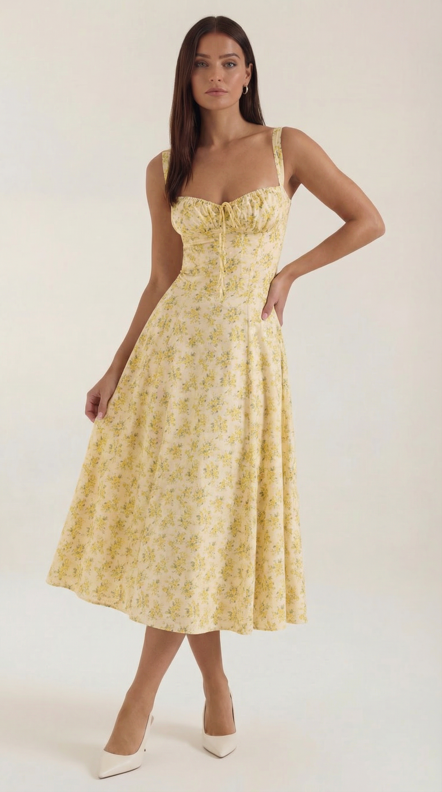Abito Midi Donna Estivo con Scollo a Cuore