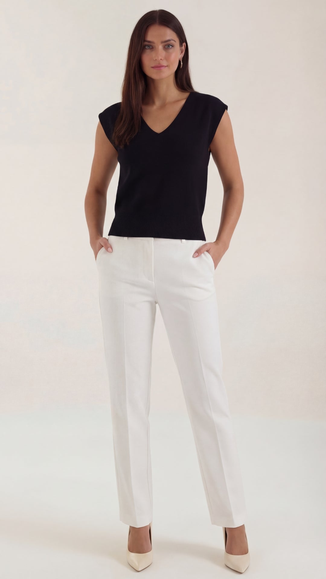 Top Donna a Costine con Scollo a V