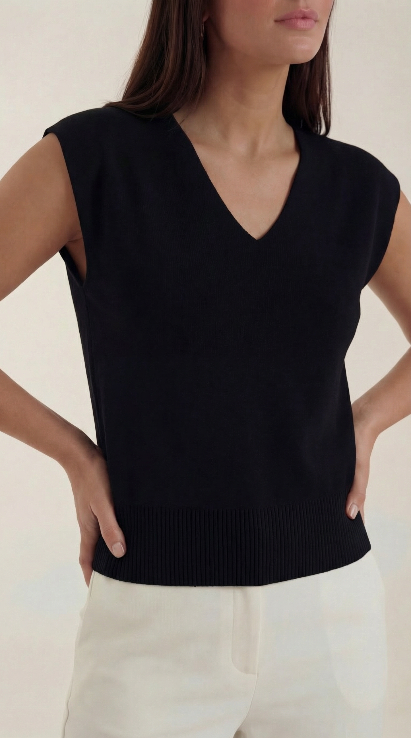 Top Donna a Costine con Scollo a V