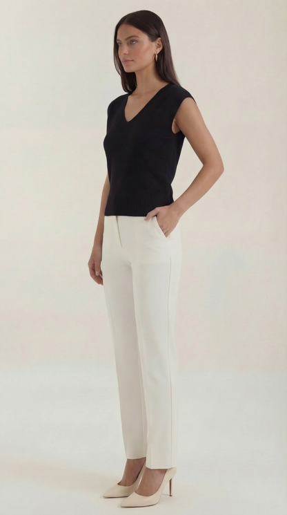 Top Donna a Costine con Scollo a V