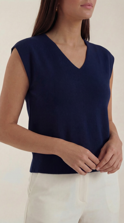 Top Donna a Costine con Scollo a V