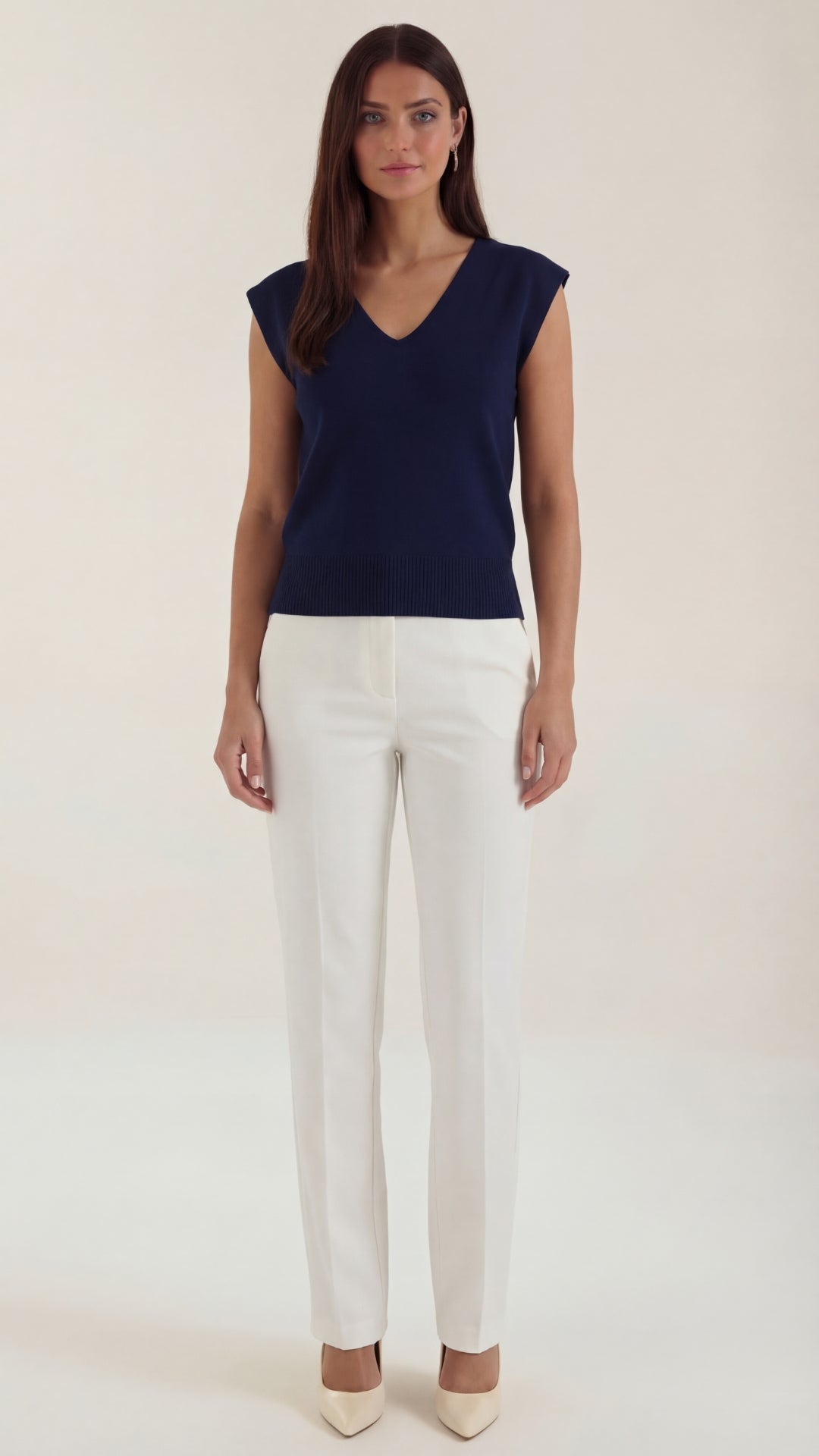 Top Donna a Costine con Scollo a V
