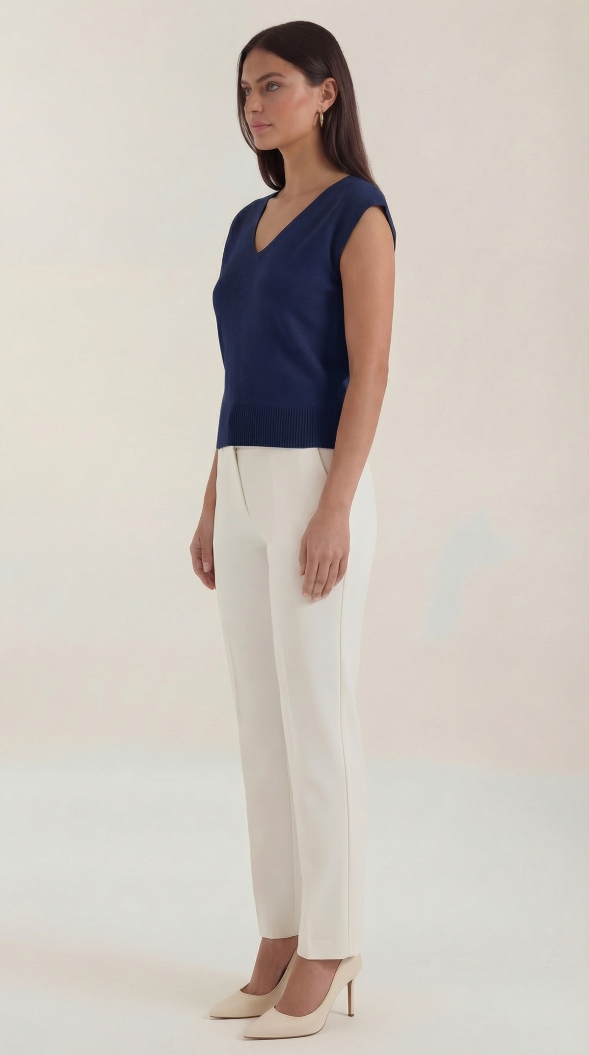 Top Donna a Costine con Scollo a V