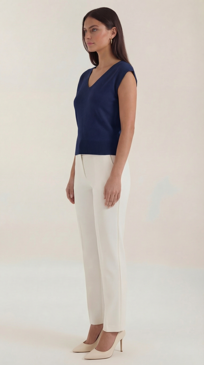Top Donna a Costine con Scollo a V