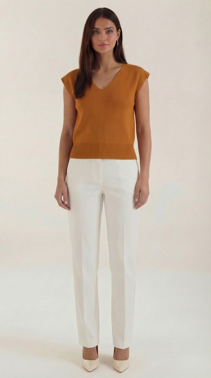 Top Donna a Costine con Scollo a V